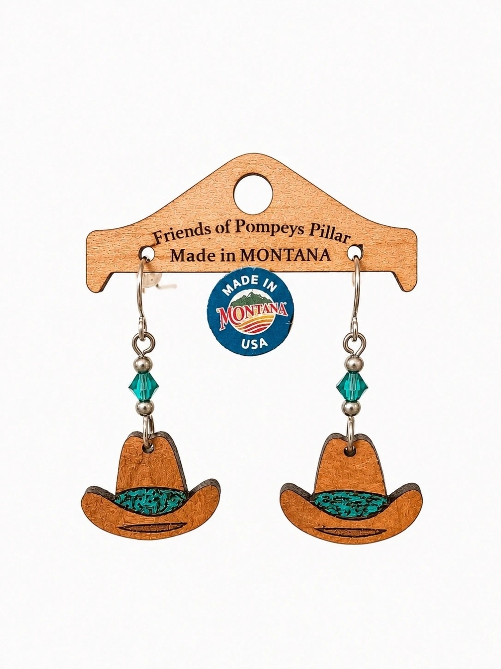 Handcrafted in Montana Turquoise Accent Cowboy Hat Earrings